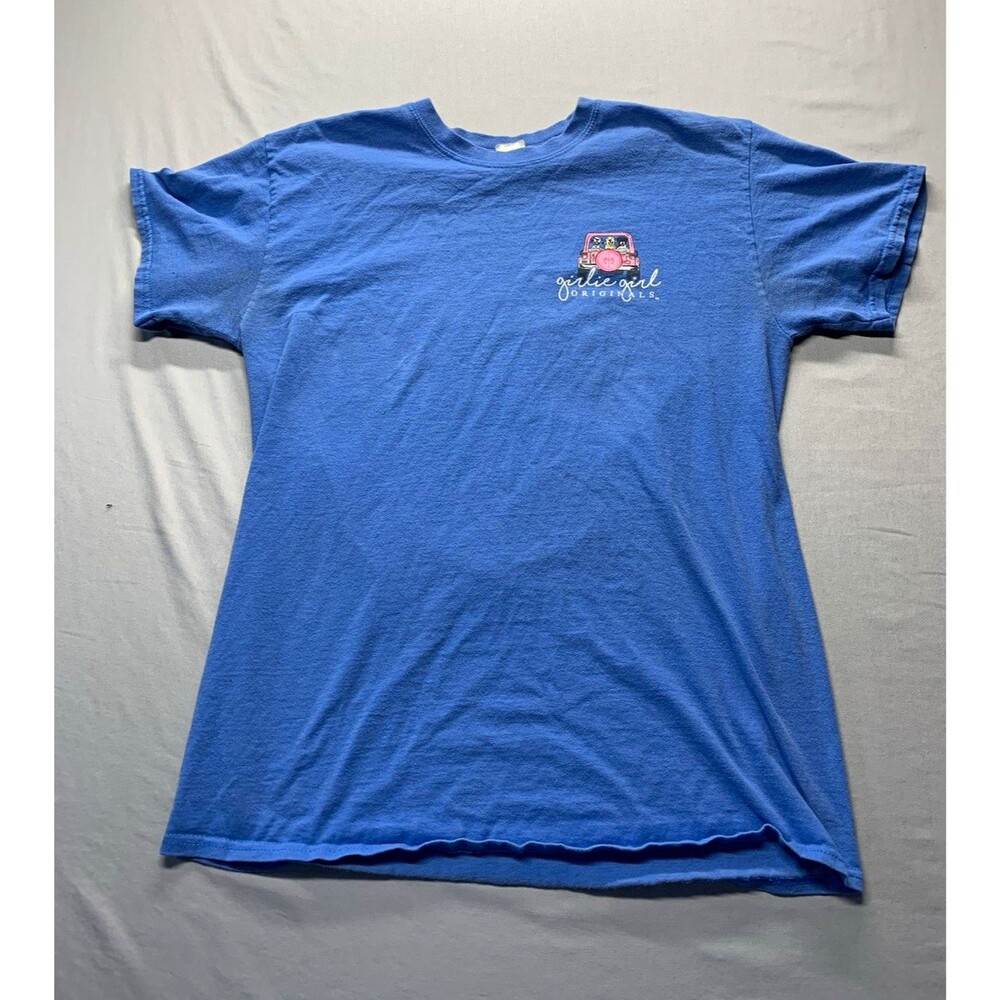 Gildan Girlie Girl Originals Beach Bound Dog Graphic Blue Tee Women's Medium
